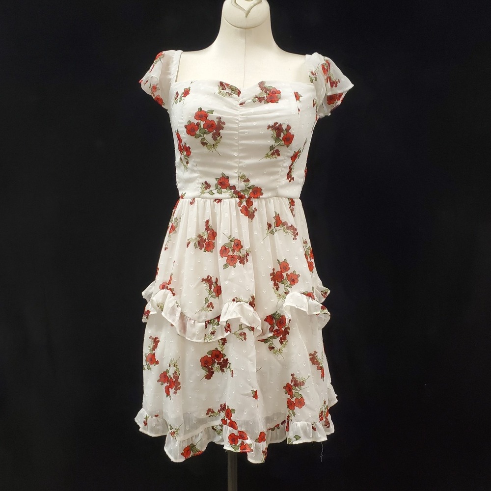 B Darlin Womens Tiered Coquette Floral Tie Back Dress Size 1/2 Flutter Sleeve‎